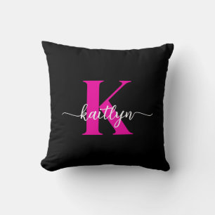 Zwart Hot Pink Monogram Kussen