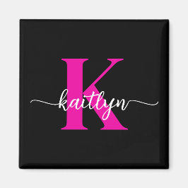 Zwart Hot Pink Monogram Magneet
