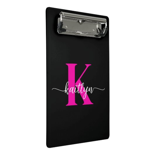 Zwart Hot Pink Monogram Mini Klembord (Schuin)