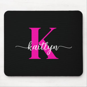 Zwart Hot Pink Monogram Muismat