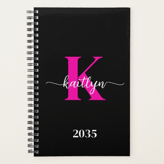 Zwart Hot Pink Monogram Planner (Voorkant)