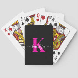 Zwart Hot Pink Monogram Pokerkaarten