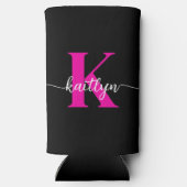 Zwart Hot Pink Monogram Seltzer Blikjeskoeler (Achterkant)