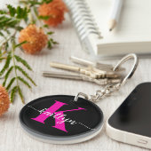 Zwart Hot Pink Monogram Sleutelhanger (Voorkant Rechts)