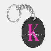 Zwart Hot Pink Monogram Sleutelhanger (Voorkant Links)