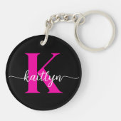 Zwart Hot Pink Monogram Sleutelhanger (Achterkant)