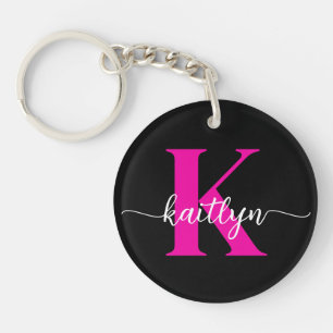 Zwart Hot Pink Monogram Sleutelhanger