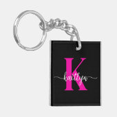 Zwart Hot Pink Monogram Sleutelhanger (Voorkant Links)