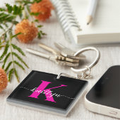 Zwart Hot Pink Monogram Sleutelhanger (Voorkant Rechts)