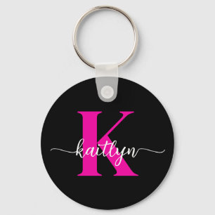 Zwart Hot Pink Monogram Sleutelhanger