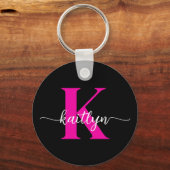 Zwart Hot Pink Monogram Sleutelhanger (Voorkant)