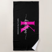Zwart Hot Pink Monogram Strandlaken (Voorkant)
