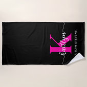 Zwart Hot Pink Monogram Strandlaken (Voorkant)