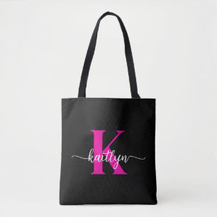 Zwart Hot Pink Monogram Tote Bag