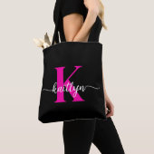 Zwart Hot Pink Monogram Tote Bag (Dichtbij)