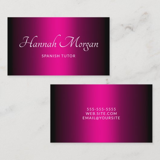 Zwart Hot Pink Ombre Elegant Script Visitekaartje (Voorkant / Achterkant)
