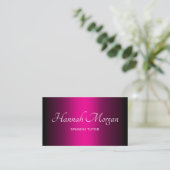 Zwart Hot Pink Ombre Elegant Script Visitekaartje (Staand voorkant)