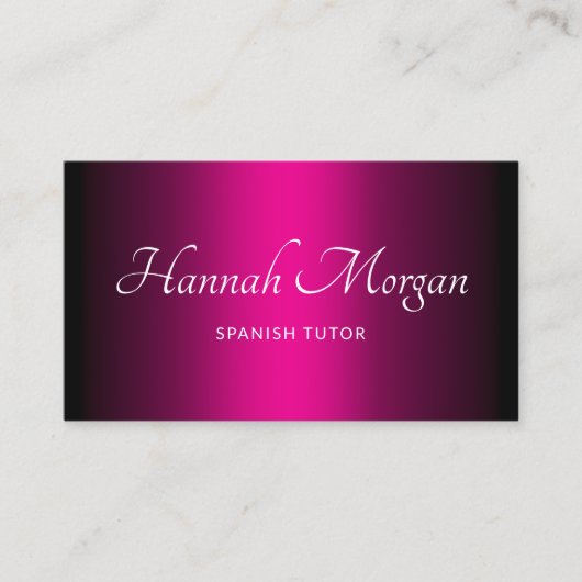 Zwart Hot Pink Ombre Elegant Script Visitekaartje (Voorkant)