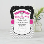 Zwart Hot Pink Polkadot Chevron Baby shower Uitnod Kaart (Staand voorkant)