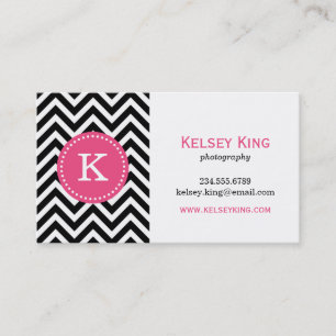 Zwart & Hot Roze Chevron Custom Monogram Visitekaartje