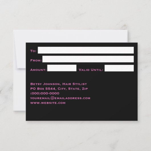 Zwart & Hot Roze Faux Folie Cadeaubon Kaart (Achterkant)