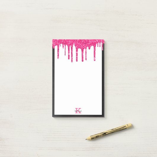 Zwart hot-roze glitter-schijven Middelgroot rechth Post-it® Notes (Op bureau)