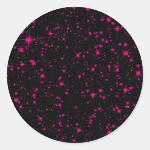 Zwart & Hot Roze Glitters Glitterende Sterren Ronde Sticker