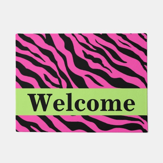 Zwart Hot Roze Groene Zebra Huidpatroon Welkom Deurmat (Voorkant)