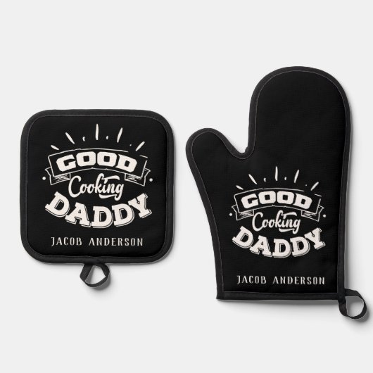 Zwart Hou van je vader vaders dag Ovenwant & Pannenlap Set (Voorkant)