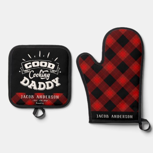 Zwart Hou van je vader vaders dag Ovenwant & Pannenlap Set (Voorkant)