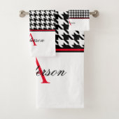 Zwart houndstooth-monogram bad handdoek (Insitu)