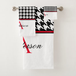 Zwart houndstooth-monogram bad handdoek