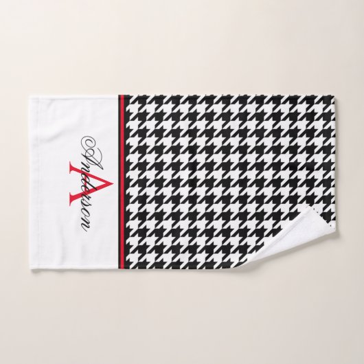 Zwart houndstooth-monogram bad handdoek (Handdoek)