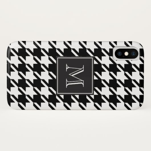Zwart houndstooth-monogram Case-Mate iPhone case (Achterkant (horizontaal))