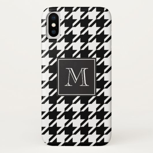 Zwart houndstooth-monogram Case-Mate iPhone case (Achterkant)