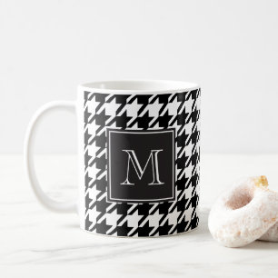 Zwart houndstooth-monogram koffiemok