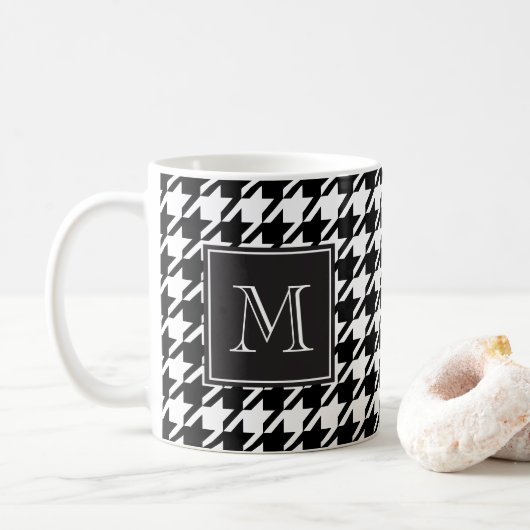Zwart houndstooth-monogram koffiemok (Met donut)