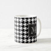 Zwart houndstooth-monogram koffiemok (Voorkant rechts)