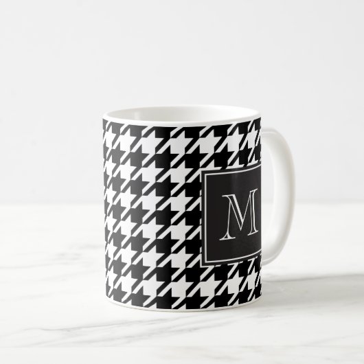 Zwart houndstooth-monogram koffiemok (Voorkant rechts)