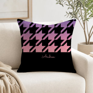 Zwart Houndstooth Patroon Roze Paarse Ombre Kussen