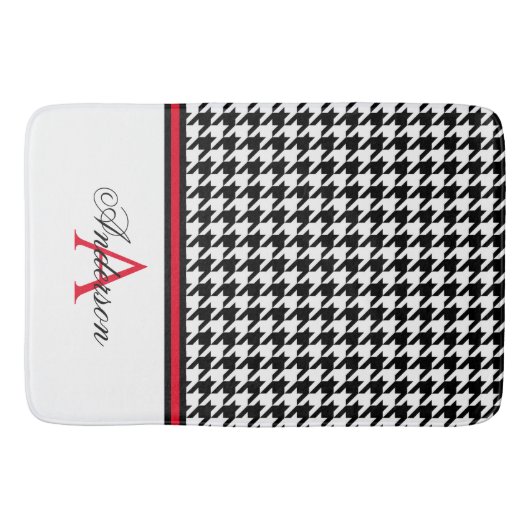 Zwart Houndstooth Rood Monogram Badmat (Voorkant)