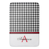 Zwart Houndstooth Rood Monogram Badmat (Voorkant Verticaal)