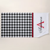 Zwart Houndstooth Rood Monogram Strandlaken (Voorkant)