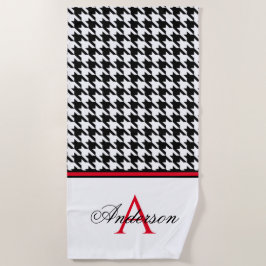 Zwart Houndstooth Rood Monogram Strandlaken