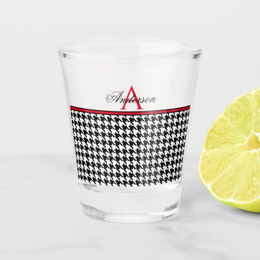 Zwart Houndstooth Rood Shot Glas (Voorkant)