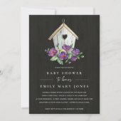 ZWART HOUODEN RUSTIC FLORAL BIRDHOUSE BABY SHOWER KAART (Voorkant)