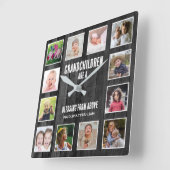 Zwart Hout 12 Afbeelding Collage Kleinkinderen Quo Vierkante Klok (Hoek)