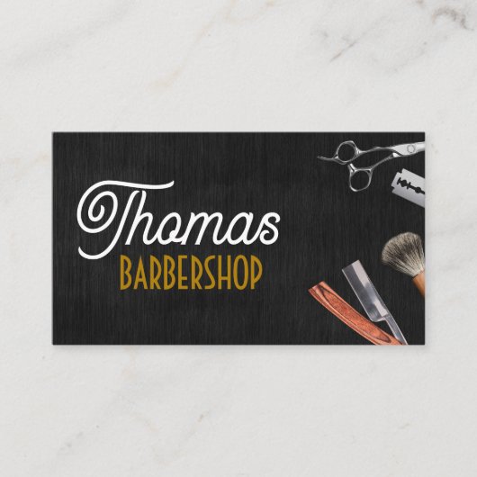Zwart Hout Barber Shop Foto Schaar Haar Clipper Klantenkaartje (Voorkant)