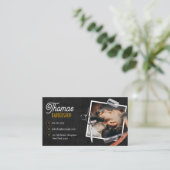 Zwart Hout Barber Shop Foto Schaar Haar Clipper Visitekaartje (Staand voorkant)