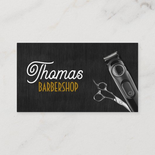 Zwart Hout Barber Shop Foto Schaar Haar Clipper Visitekaartje (Achterkant)
